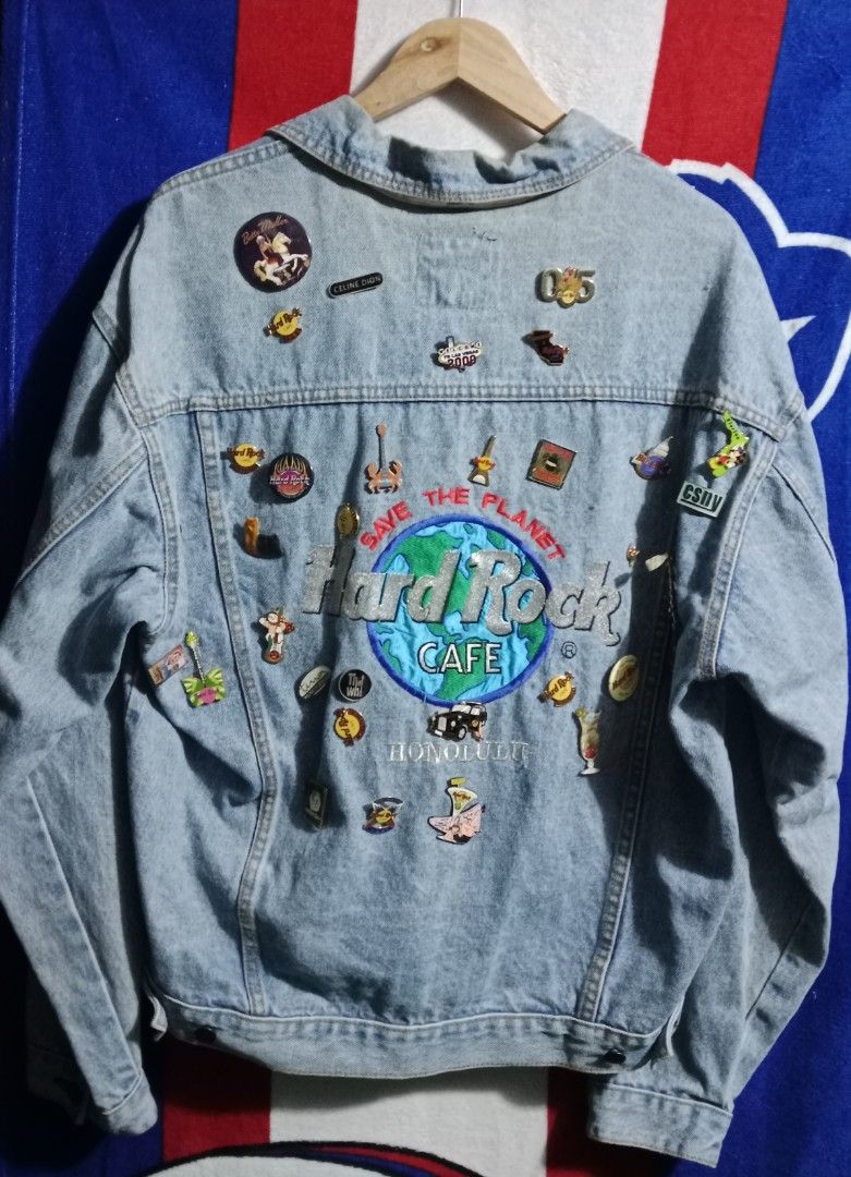 VTG hard rock cafe denim jacket (Category: Coats, Jackets and Outerwear) located in Silang. Submitted by densrodrig08604 (Listing ID 1253033697, Image 1). Description: VTG hard rock cafe denim jacket wth multi hard rock cafe pin free shipping via shoppee checkout.