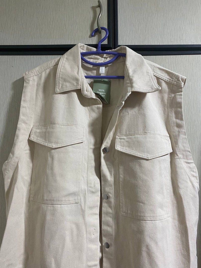 White sleeveless jean jacket best sale