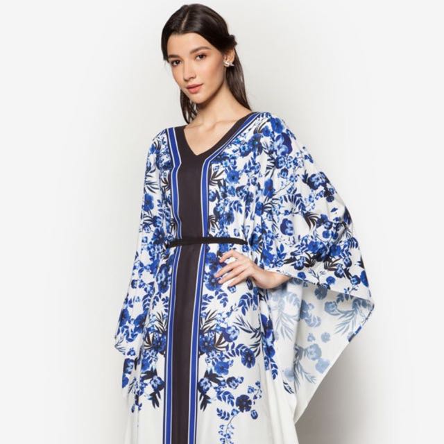 Zalora Zalia Kaftan with floral in royal blue and white, Women's ...