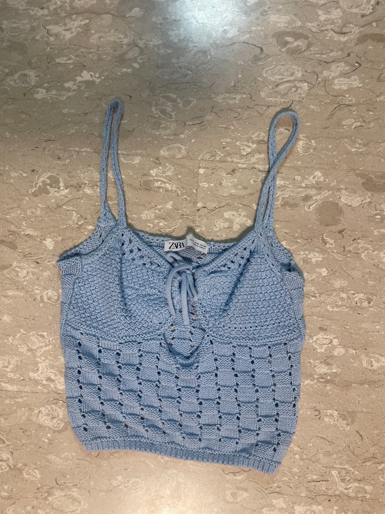 Light blue crochet cheap top