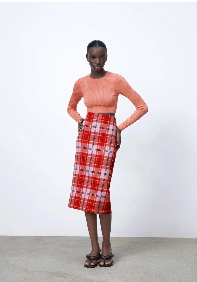 Plaid midi sales skirt zara