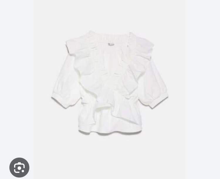 Zara white ruffle top, Fesyen Wanita, Pakaian Wanita, Atasan di Carousell