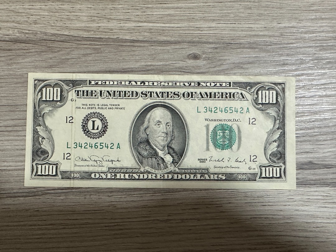 1990 (L) $100 One Hundred Dollar Bill Federal Reserve Note San ...