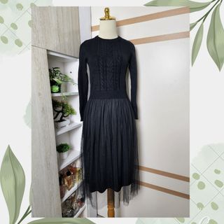 2861 _ PREMIUM Black cable knit mix tutu lace dress