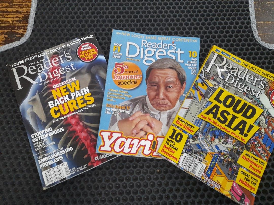3 pcs Readers Digest Back Issues (Category: Magazines) located in Pasay City. Submitted by ayin3 (Listing ID 1253188020, Image 1). Description: item is in excellent condition pages still very fresh pm for orders SOLD! "LOUD ASIA" (others on the photos are available).