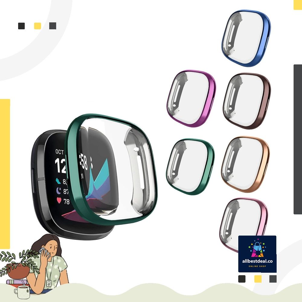 6 Packs Case Compatible with Fitbit Sense Versa 3 Screen Protector NAHAI All Around Ultra Thin Plated Bumper Shell Scratch Resist Cover Accessories for Smartwatch Mobile Phones Gadgets Mobile Gadget
