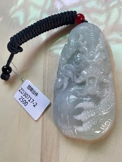 天然翡翠A貨/緬甸玉白冰龍牌/掛件/墜飾