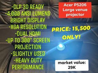 Acer P5206 projector large venue 4000 lumens bright display