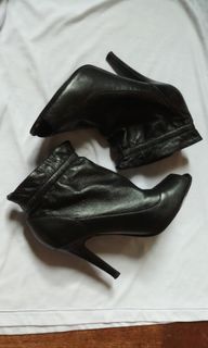 Leather Ankle Boots Peep Toe Heels