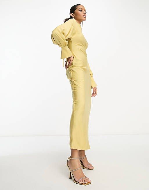 slim fit dress slacks Lioness satin asymmetric tie detail cami maxi dress in gold  ASOS Sample  Sale