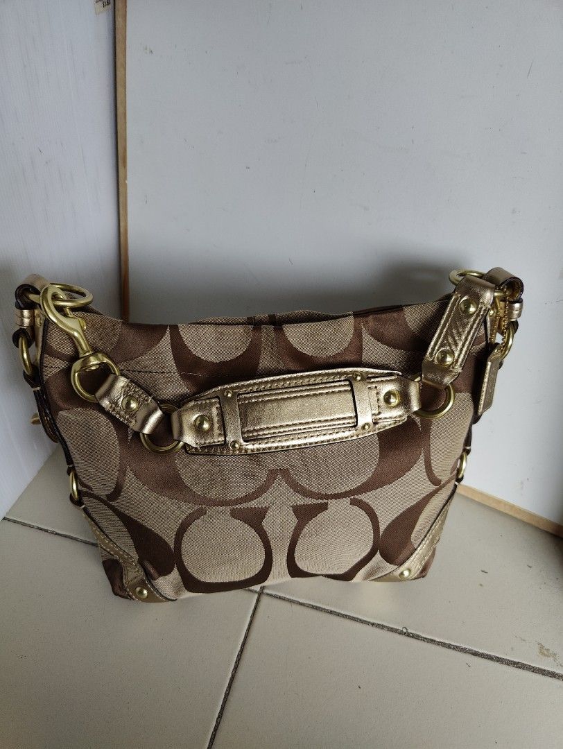 Authentic coach medium size shoulder bag canvas leather, Women's