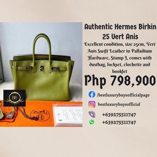 Hermes Birkin 25 Bag Vert Anis Lizard Palladium Hardware For Sale