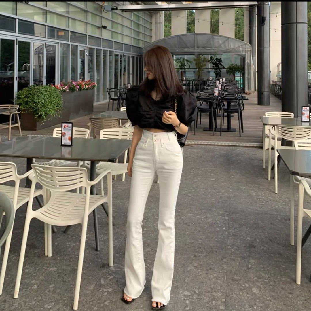 Black White flared stretchy bell bottom jeans