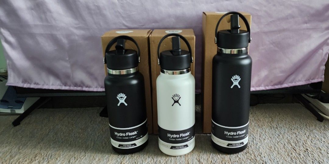 BNIB Authentic Hydro Flask 32oz 40oz White Black wide mouth straw
