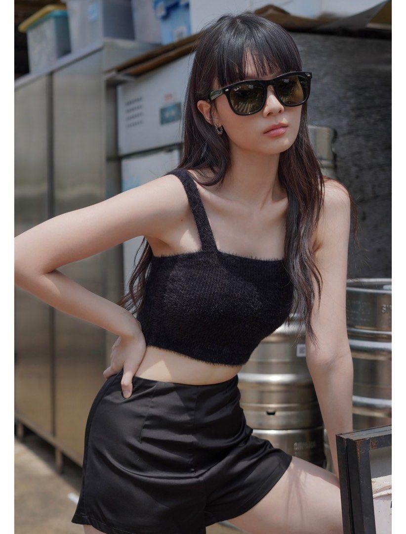 Fuzzy knit crop top shop