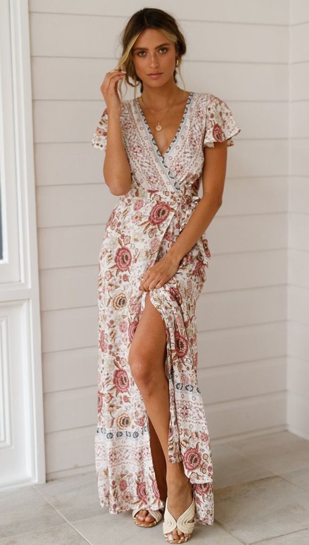 White floral maxi outlet wrap dress