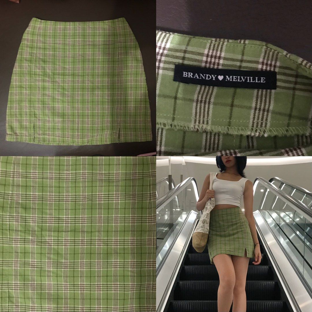 Green and brown plaid skirt clearance