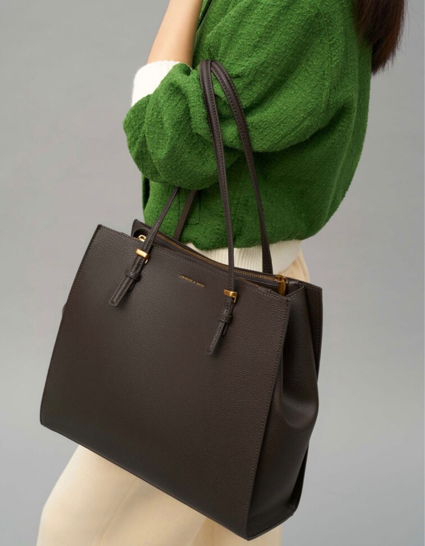 Charles & Keith Sansa Tote Bag Dark Moss, Women's Fashion, Bags