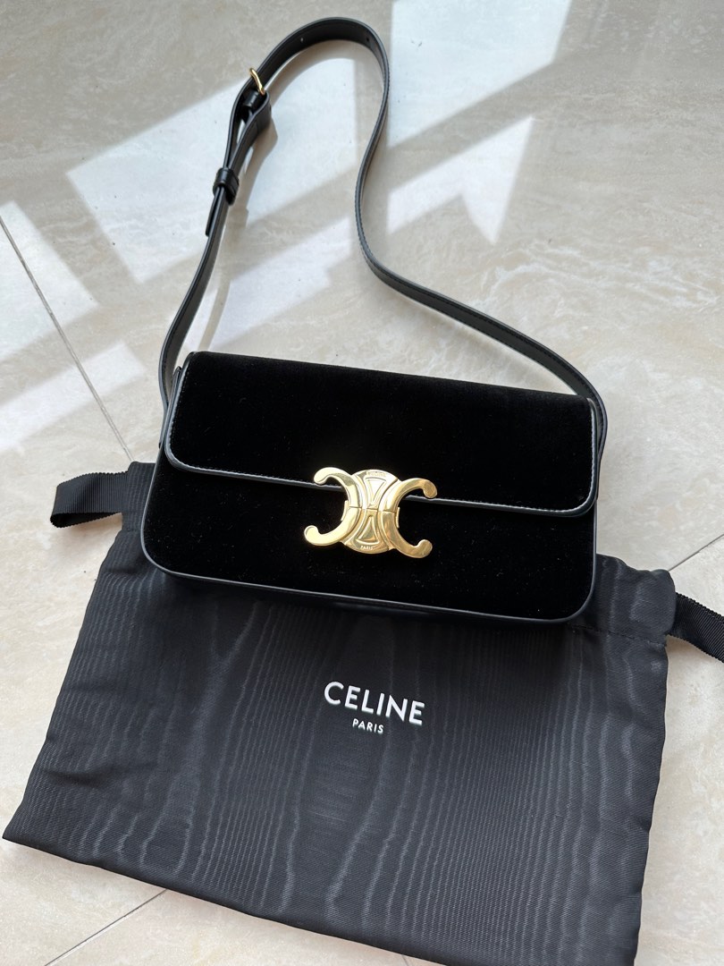 Cheapest Celine Triomphe Shoulder Bag Calfskin Suede Black