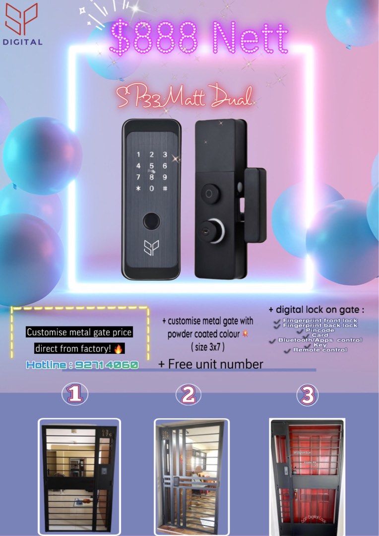 Combo metal gate with digital lock on gate, Furniture & Home Living,  Security & Locks, Locks, Doors & Gates (Ready-made) on Carousell