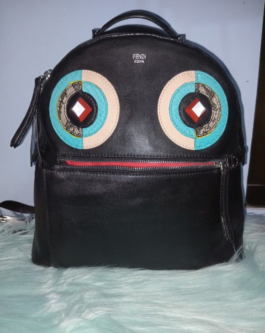 FENDI MONSTER EYES BACKPACK BLACK LEATHER