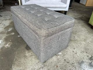 Gray ottoman/ footrest/ bench  with storage  31L x 15W x 15H inches In good condition Code akc