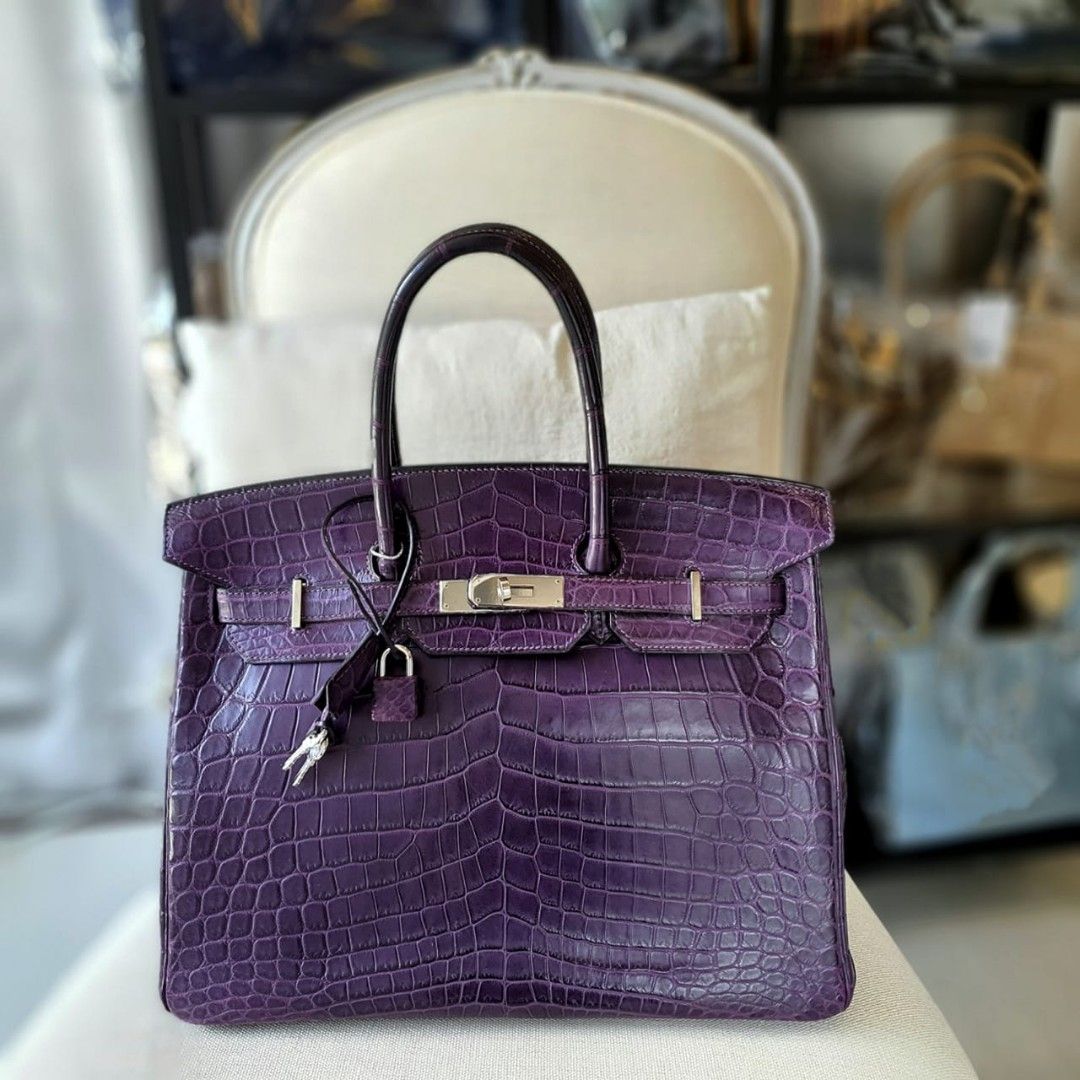 Hermes birkin 30 ostrich purple, Luxury, Bags & Wallets on Carousell