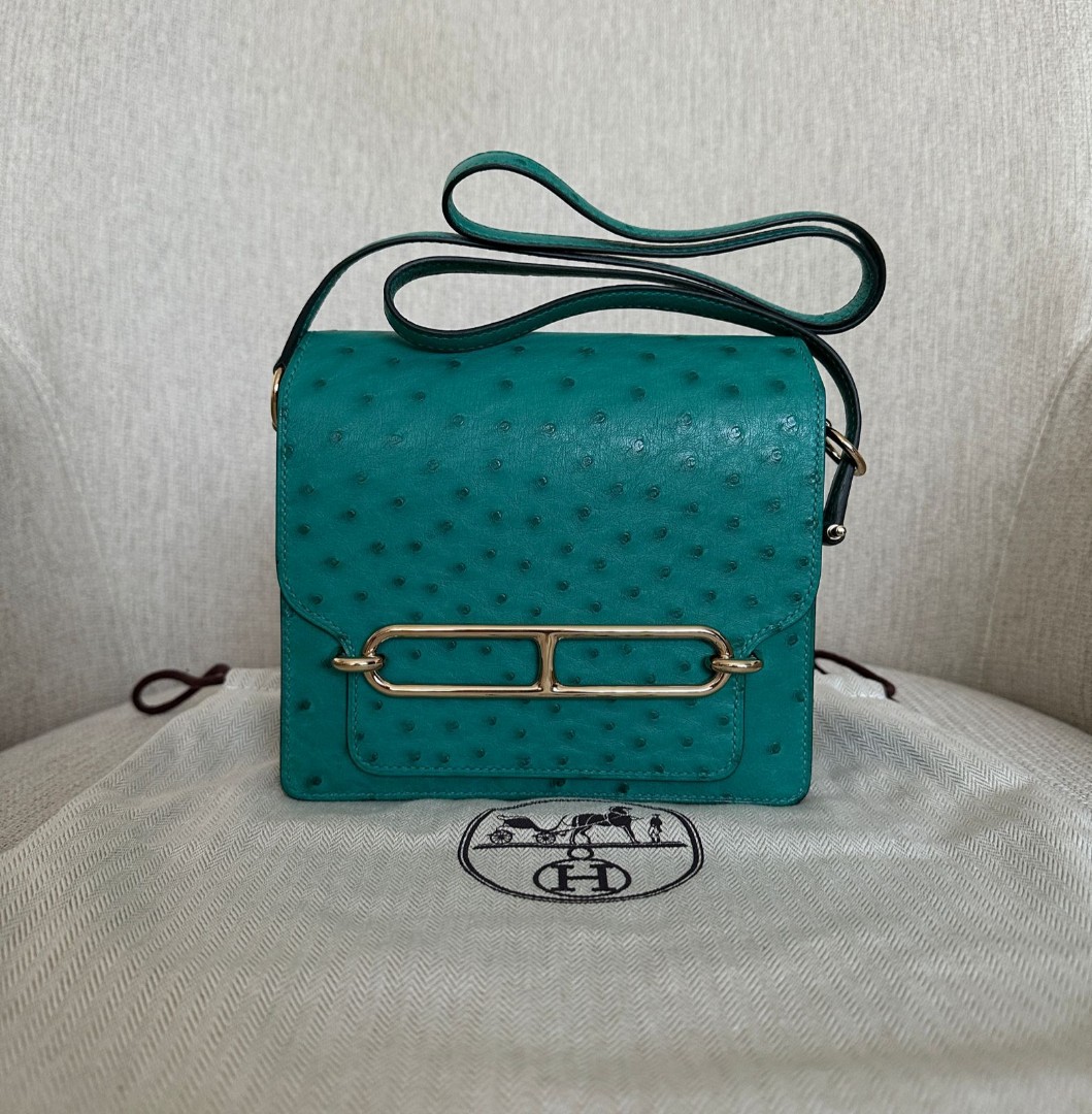 Hermes Mini Roulis Vert Verone Ostrich Pmbhw U, Barang Mewah, Tas & Dompet  di Carousell