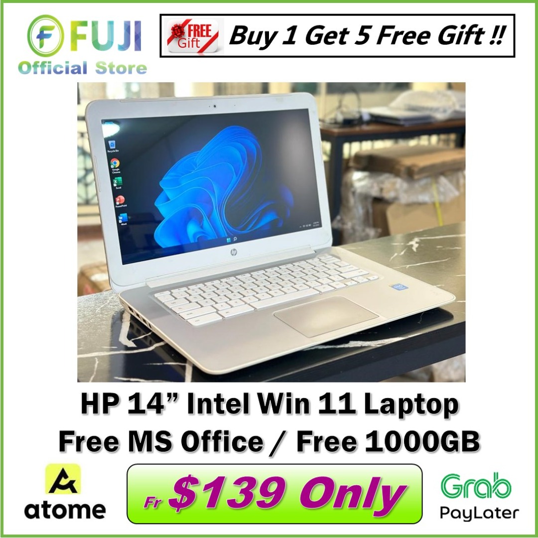 HP 14" Intel Win 11 Laptop Big Screen Size Good Battery Life