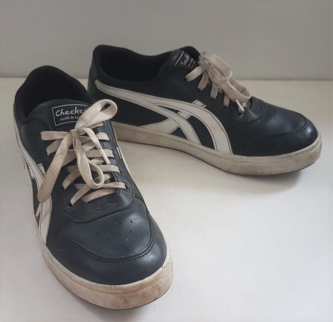 In Vogue Checker Designer Leather Sneakers CM 27.5 US 10 UK 9 EU 43 Classic Black with White Shoes Original Footwear Cult Street Fashion