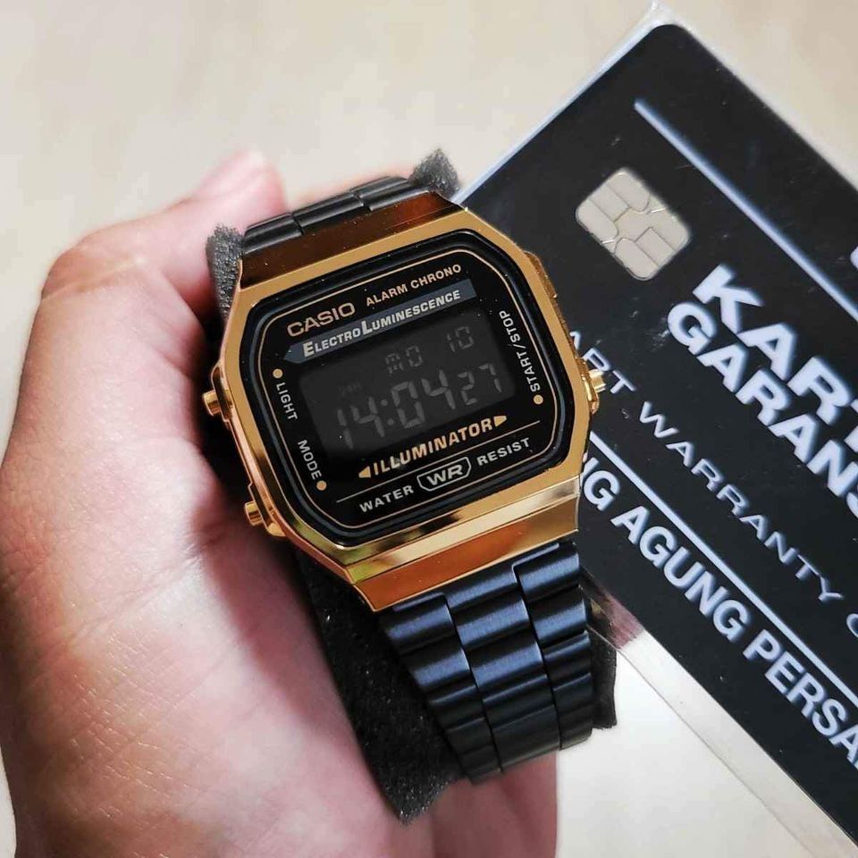 Jam Tangan Rantai Casio Gold Black Fesyen Pria Jam Tangan di
