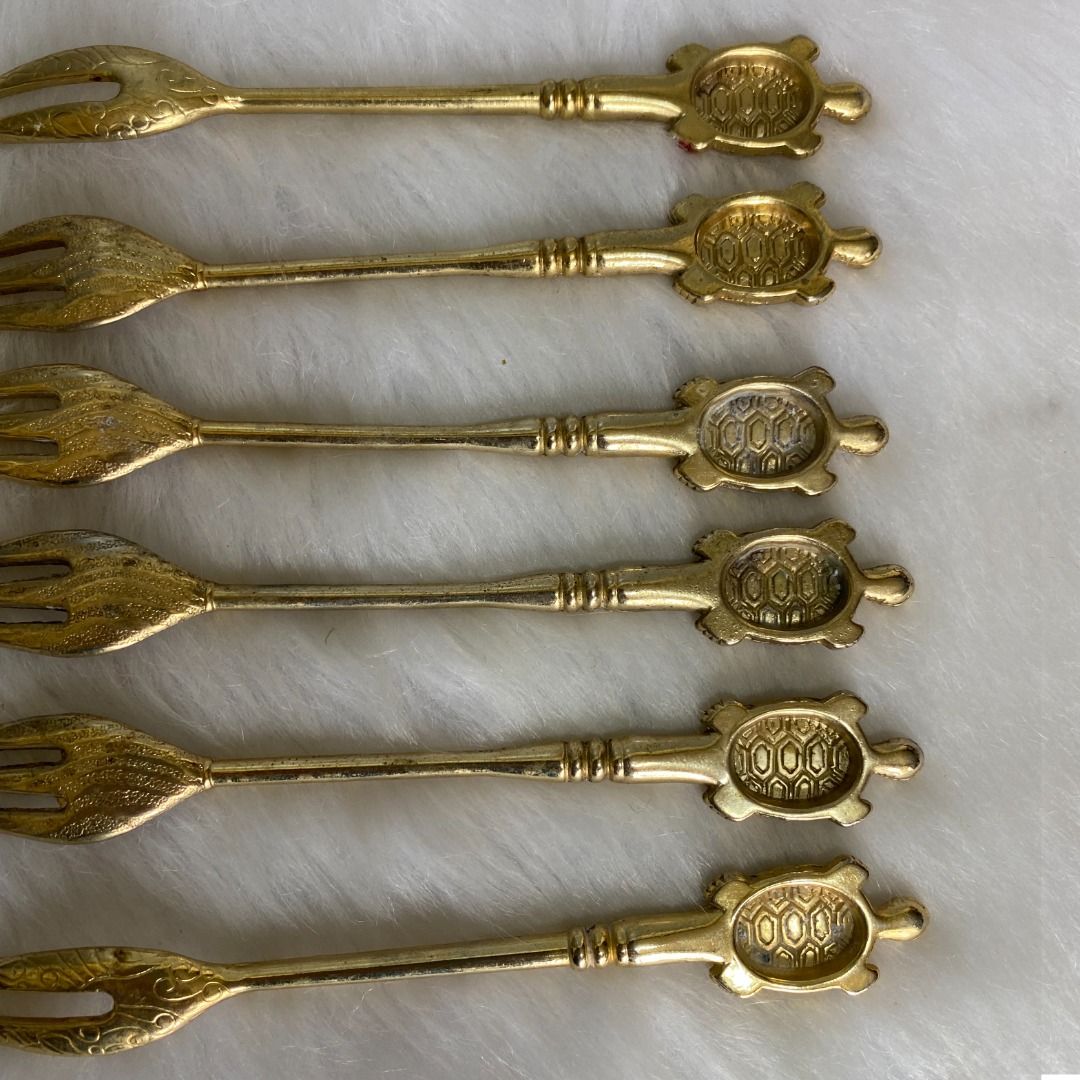 Japan Gold Red Stainless Steel Turtle Handle Tea Fork on Carousell