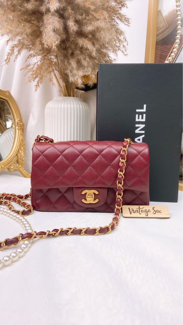 JZC7510 Burgundy Caviar Classic Mini Rectangular Flap Bag GHW Series 21  (Year 2015-2016) Full set with box, dustbag, card and…