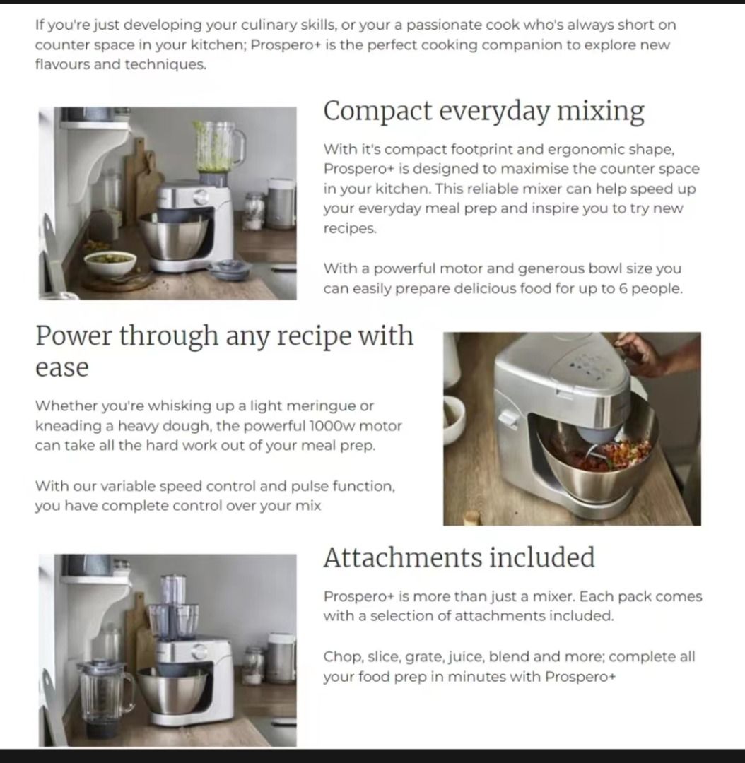 Kenwood KHC29.J0SI Prospero Plus Multipurpose Mixing Stand Mixer with 4