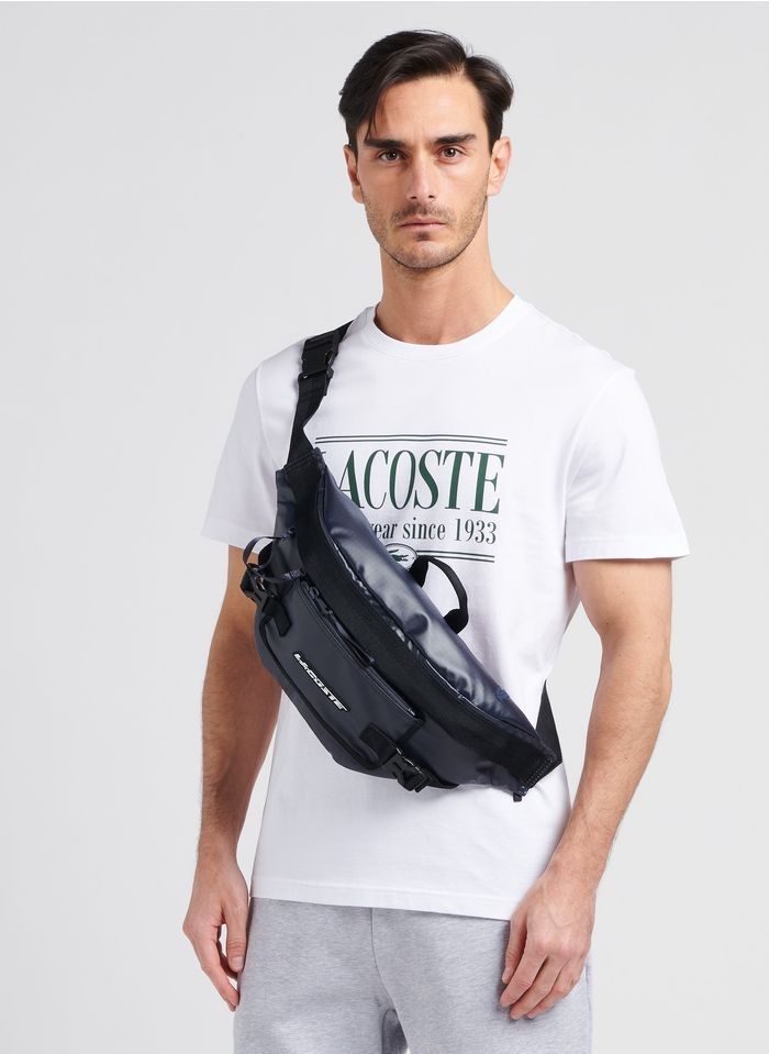LACOSTE MEN S LOGO PRINT BELT BAG IN BLEU NUIT NOIR Men s Fashion Bags Belt bags Clutches and Pouches on Carousell