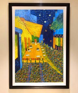 LARGE AND TEXTURED CAFE TERRACE BY VAN GOGH P 40x29 inches OIL ON CANVAS Painting with Wood Frame, Ready to Hang