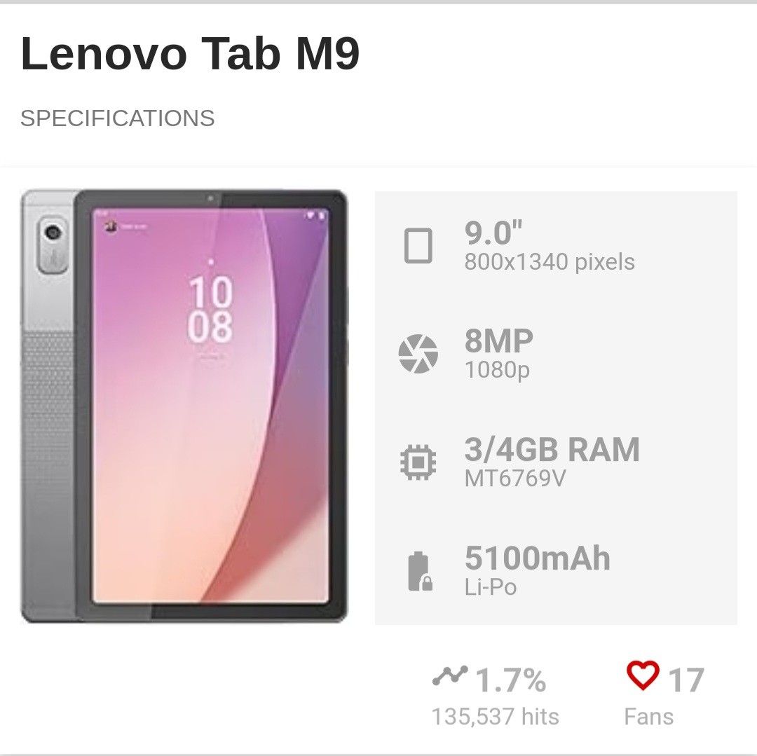 Lenovo Tab M9 HD 9 LTE (3GB+32GB) ***Free Earphone** 1 Year Singapore  Lenovo Warranty