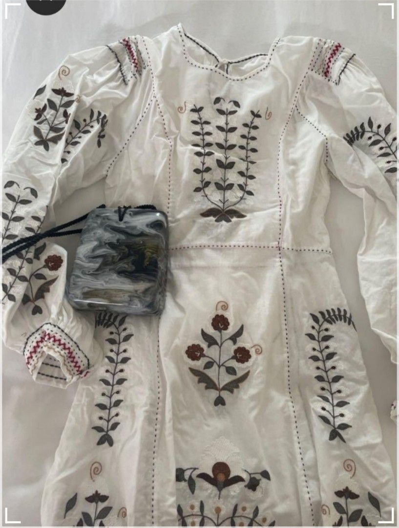 White linen embroidered hotsell dress