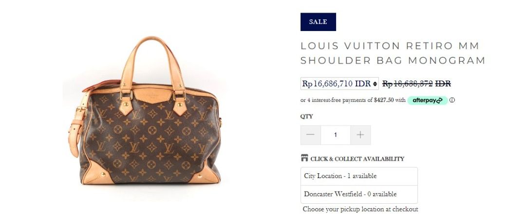 Louis Vuitton Retiro PM, Barang Mewah, Tas & Dompet di Carousell