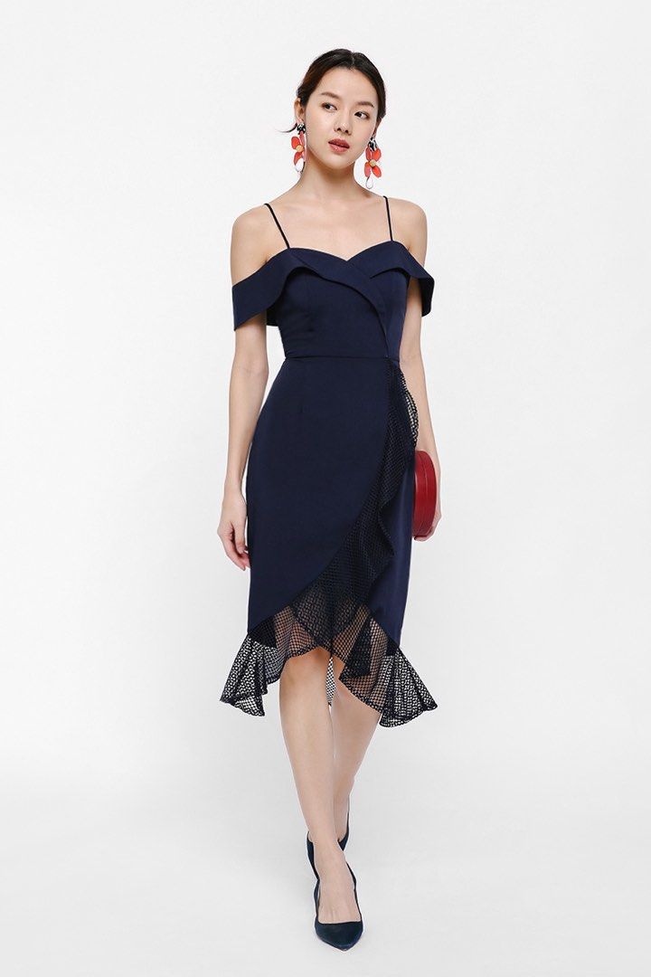Love Bonito Livette Off Shoulder Midi Dress in Navy XS