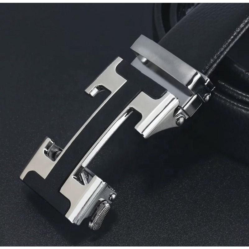 Luxurious Mens Leather Belt with Automatic Ratchet Buckle