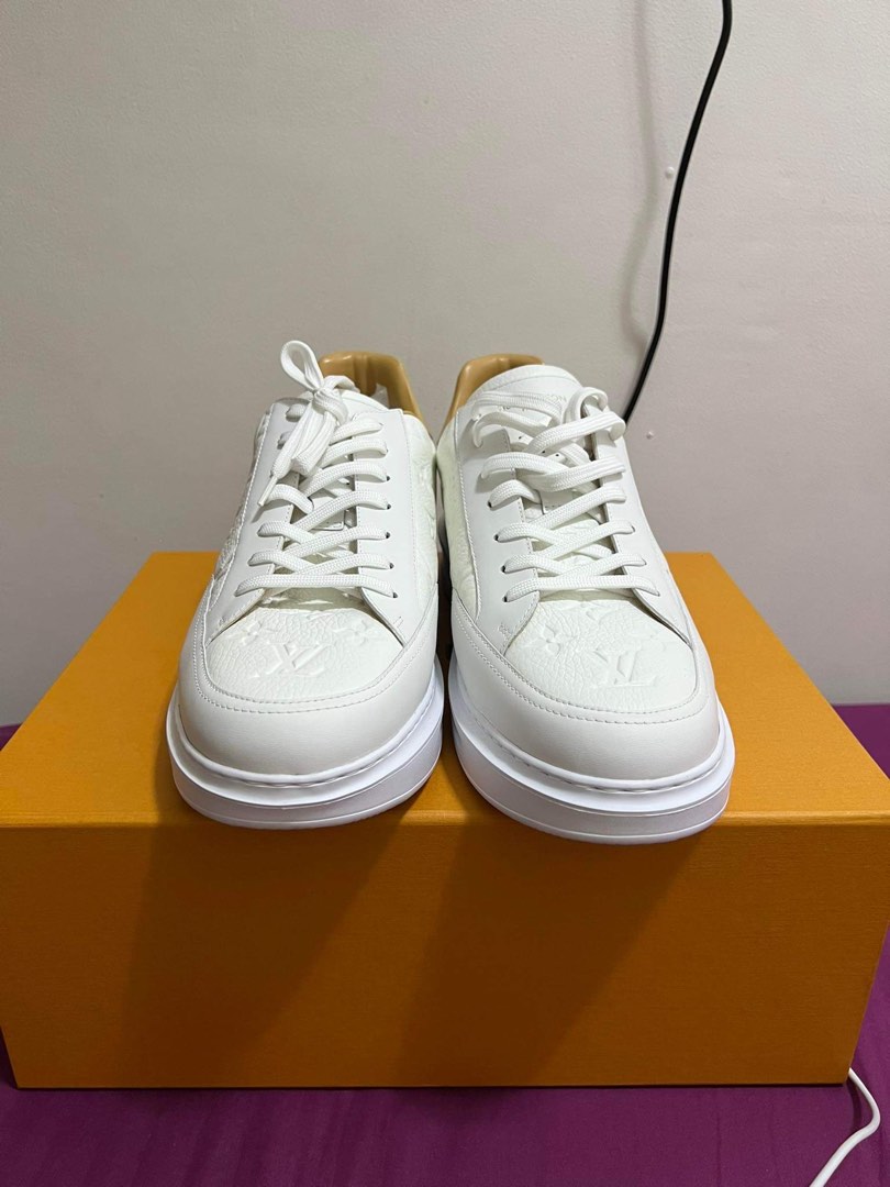 Louis Vuitton White Leather Low Top Sneakers w/COA Size LV 8.5 US 10