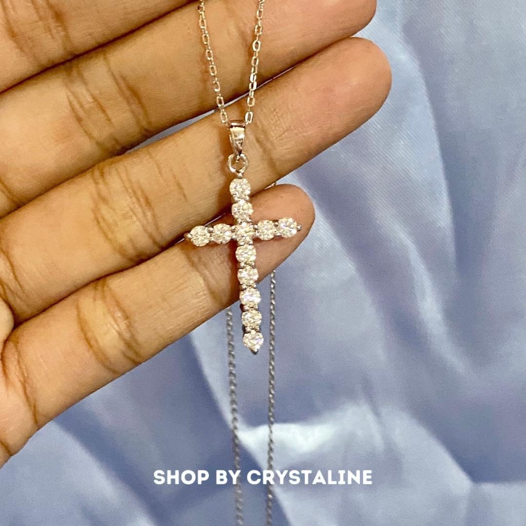 Moissanite Cross Pendant Chain Necklace