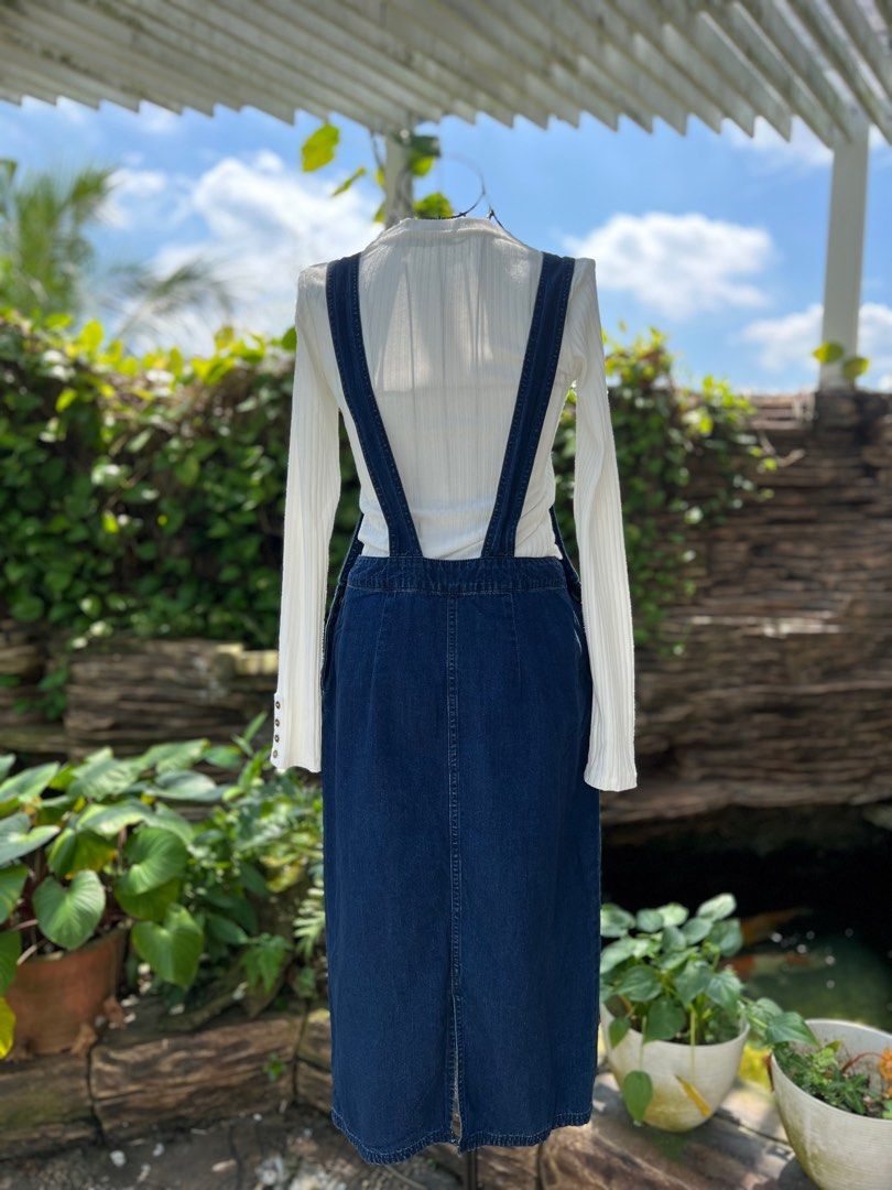 monki denim pinafore dress Monki Relaxed Mini Pinafore Dress In Blue Denim for Women