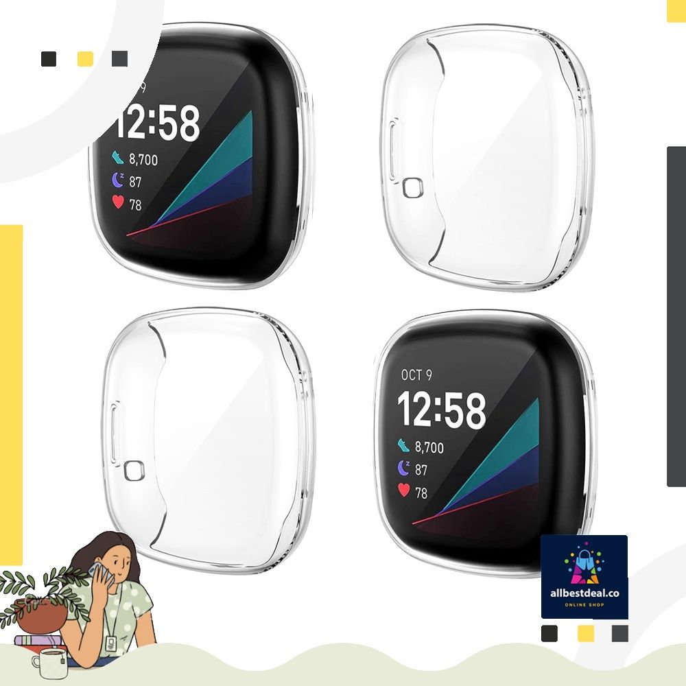 NANW 4 Pack Screen Protector Case Compatible with Fitbit Sense Versa 3 Soft TPU Plated Bumper Full Cover Protective Cases for Sense Smartwatch Scratch Proof Mobile Phones Gadgets Mobile Gadget Accesso...