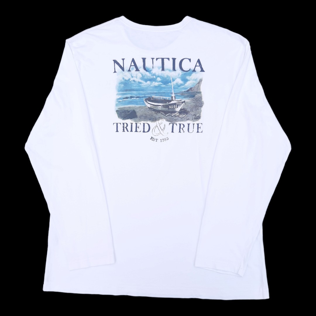 Nautica, Shirts, Nautica Mens Long Sleeved Collared Shirt Spellout Back  Logo Front Xl