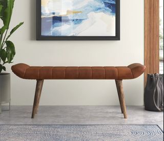 New Bench with Full Grain Leather Upholstered Cushion