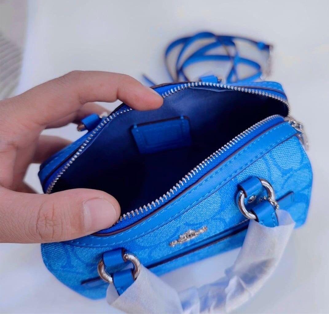 New Coach Original Blue Signature Collection Mini Rowan Crossbody In  Signature Canvas Crossbody Top Handle Bag For Women Come with Complete set  Suitable For Gift, Luxury, Bags & Wallets on Carousell