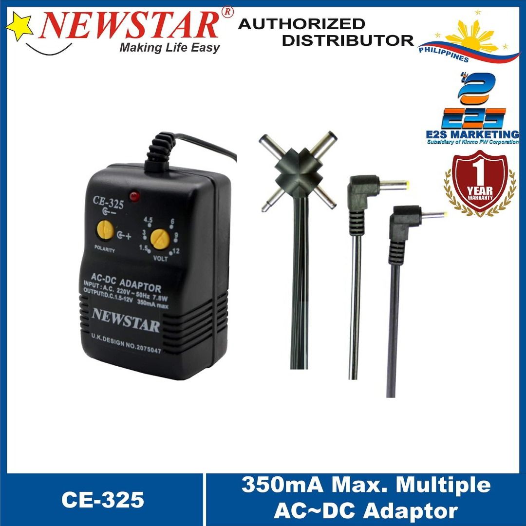 Newstar Multiple AC/DC Power Adaptor and Charger (Category: Cables & Adaptors) located in Manila. Submitted by e2s_marketing (Listing ID 1253191024, Image 3). Description: Newstar AC/DC Adaptor is designed to supply power where and when you need it. With selectable DC output and plugs to fit most small electronic devices. ◉ Polarity Switch ◉ LED Indicator ◉ Universal Power Adapter ◉ For Portable Speakers, Radios, Portable DVD Players, and more Po