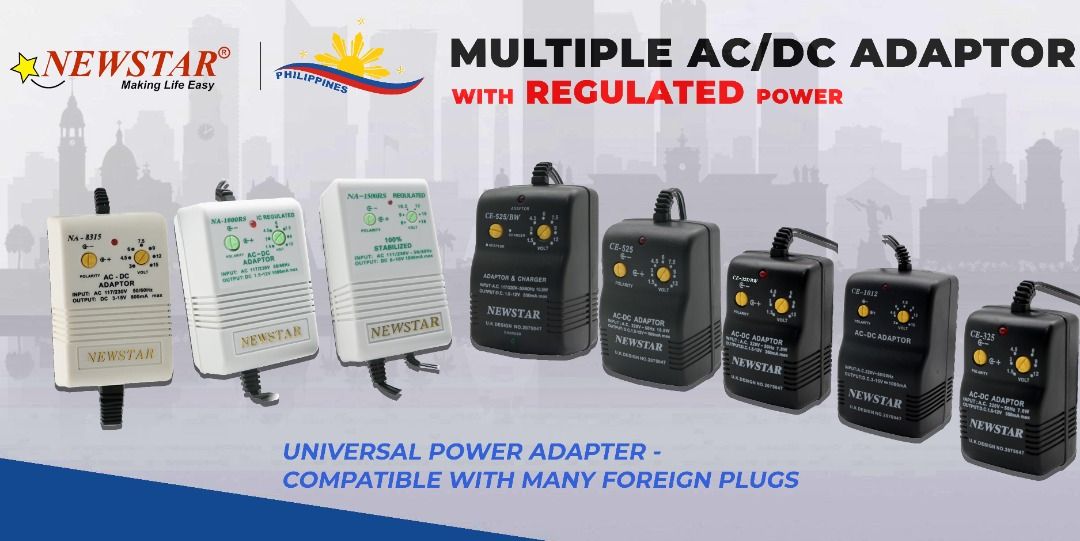 Newstar Multiple AC/DC Power Adaptor and Charger (Category: Cables & Adaptors) located in Manila. Submitted by e2s_marketing (Listing ID 1253191024, Image 2). Description: Newstar AC/DC Adaptor is designed to supply power where and when you need it. With selectable DC output and plugs to fit most small electronic devices. ◉ Polarity Switch ◉ LED Indicator ◉ Universal Power Adapter ◉ For Portable Speakers, Radios, Portable DVD Players, and more Po